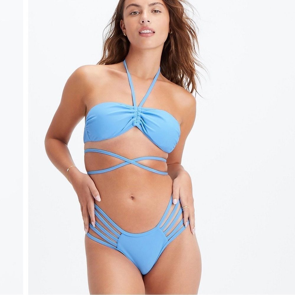 Fabletics Blue Strappy Wraparound Cheeky Bikini Set